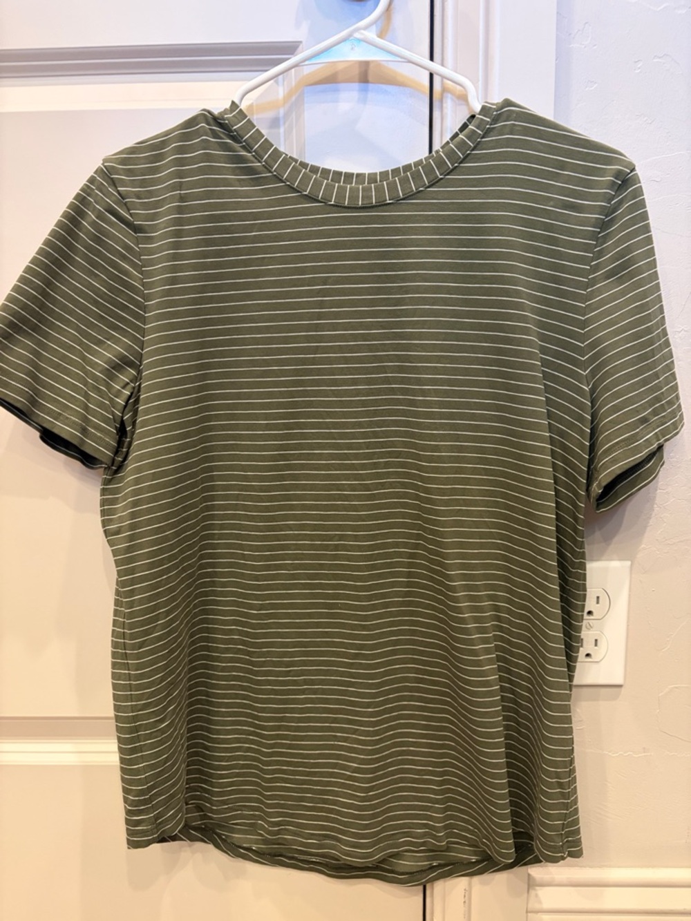 lululemon athletica Olive Green & White Striped Short Sleeve Tee